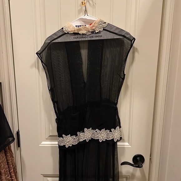 Stunning Vintage 1930s 30s Black Sheer Gown Dress With Large Floral Lace XS/S - Picture 6 of 10